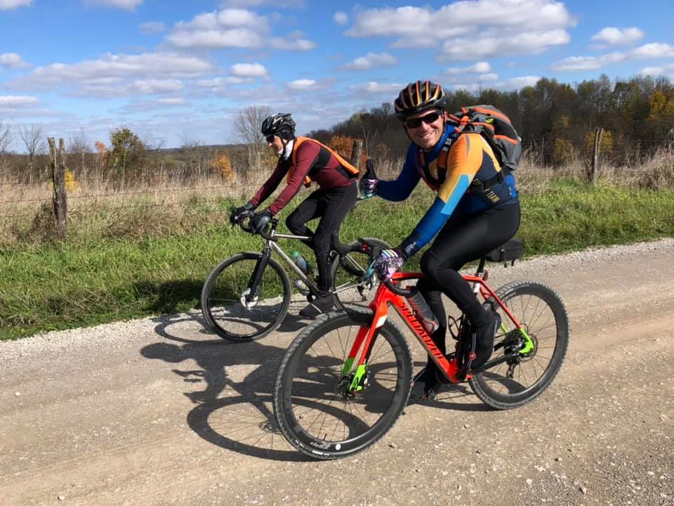 Two mountain bikers enjoying the fresh air in Belmont County, Ohio.